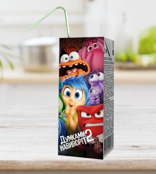 Наклейка на сок "Головоломка. Мыслями наизнанку. Inside out" 12 х 4,6 см