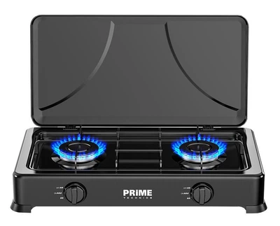 Настольная газовая плита 2 конфорки таганок под баллон Prime Technics PGK 200 CB пропан бутан с крышкой