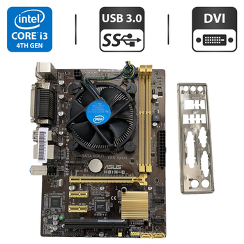 Комплект: Материнская плата Asus H81M-C / Intel Core i3-4130 (2 (4) ядра по 3.4 GHz) / Socket LGA 1150 / Задняя заглушка б/у