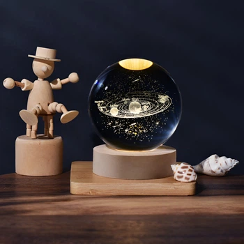Світлодіодний світильник нічник куля "Сонячна система" 3D лазерне гравіювання тепле світло
