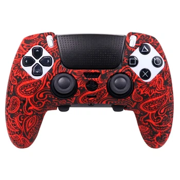 Силиконовый чехол для геймпада PS5 Dualsense Edge (принт пейсли RED)