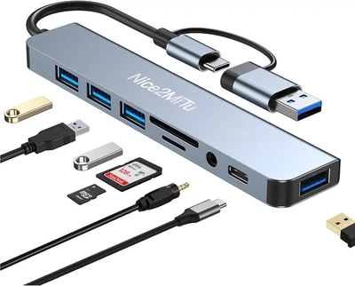 Багатофункціональний USB хаб концентратор 8 в 1 Zevmi 4 USB 3.0 та USB 2.0, 1 портом USB-C, портами Audio та TF/SD