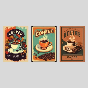 Набір кавових постерів / 3 шт, А3 / Coffee ретро-плакати / Вінтаж