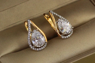 Серьги Xuping Jewelry Капля с родием 1,8 см золотистые