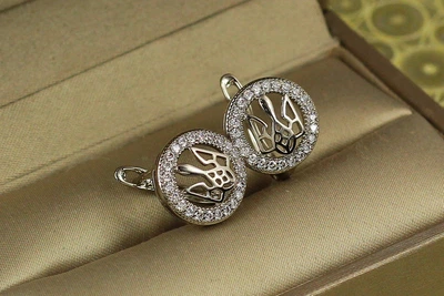 Сережки Xuping Jewelry герб Слава Україні 1.3 см сріблясті