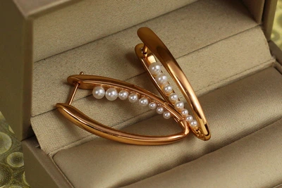 Сережки Xuping Jewelry стрілки з дрібними перлинами 3.5 см золотисті