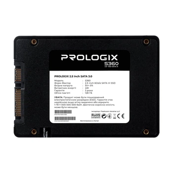 SSD накопитель Prologix S360 128 ГБ SATA III 2,5" – чтение до 530 МБ/с, запись до 510 МБ/с(DL_D17107A27437)