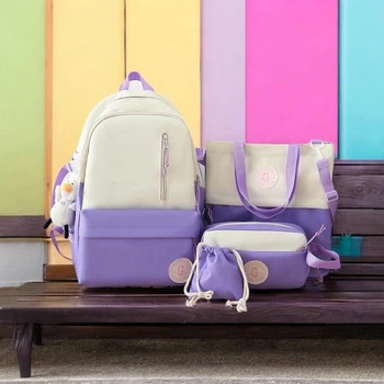 Рюкзак 4 в 1 школьный для девочки G-Bag (набор: рюкзак, шоппер, пенал, сумочка), фиолетовый