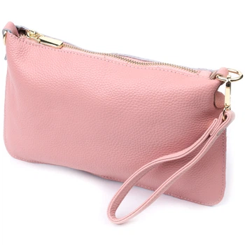 Красива жіноча сумка-клатч з двома ременями з натуральної шкіри Vintage Bag 22644 Рожевий