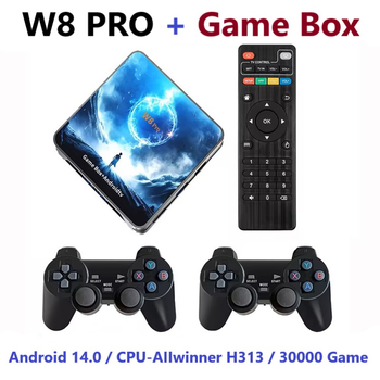 Смарт ТБ Приставка W8 PRO Android 14.0 + Game Box 8/128 AIIwinner H313 1080P Full HD, Ultra HD (4K 30Hz) Original Black-Blue