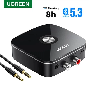 Адаптер Bluetooth 5.3 UGREEN CM123 HiFi аудіо AUX приймач для стереосистеми 2RCA 3.5 mm Акумулятор 8 год Black (30445)