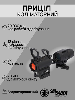 Коллиматорный прицел Sig Sauer Optics ROMEO-MSR 2 MOA и магнифер JULIET3-MICRO 3X22MM SORJ72001