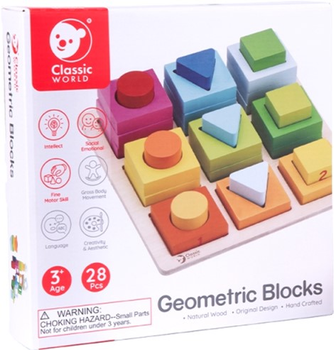 Розвиваюча іграшка-сортер Classic World Montessori Geometric Shapes 5 в 1 28 елементів (6927049001758)