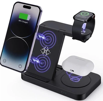 Беспроводная складная зарядная док-станция VIKEFON 3 в 1 зарядное устройство для телефона / Airpods / Apple Watch, черная "G" (87442441)