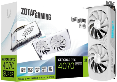 Видеокарта Zotac PCI-Ex GeForce RTX 4070 SUPER TWIN EDGE OC WHITE Edition 12GB GDDR6X (192bit) (2490/21000) (1 x HDMI, 3 x DisplayPort) (ZT-D40720Q-10M)