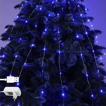 Світлодіодна гірлянда Кінський хвіст Роса на ялинку, 200 LED, від USB, 10 ниток по 2м, Синій