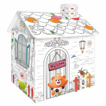 Картонный игровой домик раскраска для детей DIY Doodle свет, песни на английском, размер готового изделия 34х23х38, цветные фломастеры (Z 030)