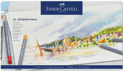 Акварельні олівці Faber-Castell Goldfaber Aqua 36 кольорів у металевому пеналі (4005401146360)