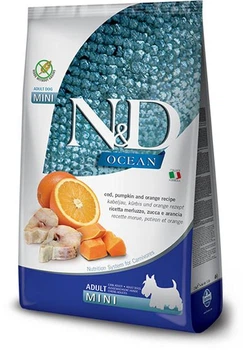 Беззерновой сухой корм Farmina N&D Grain Free OCEAN COD, PUMPKIN & ORANGE ADULT MINI для взрослых собак мелких пород, с треской, тыквой и апельсином, 800 г