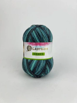 Пряжа для в'язання Lady Yarn Comfy, шкарпеткова, синє-бірюзово-блакитний меланж, P4313
