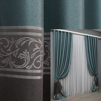 Комплект готовых штор VR-Textil ANZIO № 1465ш Бирюзовый с графитовым 140х290 см 2 шт (33-0332)