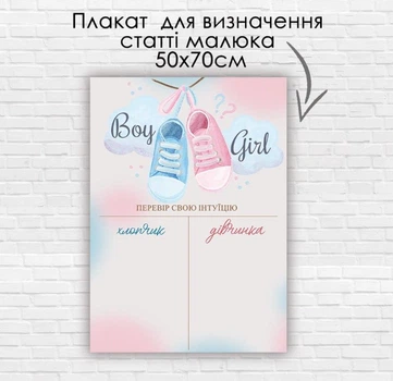 Бумажный плакат "Он или Она. Мальчик или девочка. Кеды" на гендер пати для определения пола малыша - 50х70 см