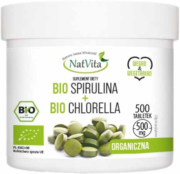 Дієтична добавка Natvita BIO Spirulina + BIO Chlorella 500 таблеток (5902096511895)