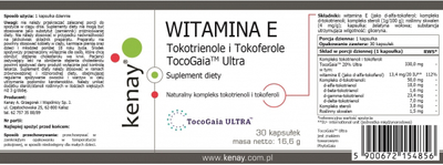 Suplement diety Kenay Witamina E Tokotrienole i Tokoferole TocoGaia Ultra 30 kapsułek (5900672154856)