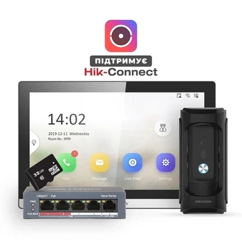 Комплект IP відеодомофонії Hikvision DS-KB8113-IME1(B) UKR+DS-KH6350-TE1+HS-TF