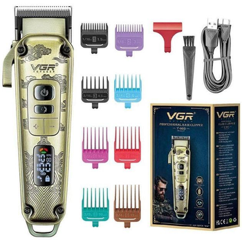 Профессиональная машинка VGR V-005 для стрижки волос и бороды беспроводная с насадками и LED дисплеем 5 Вт. Бронзовый