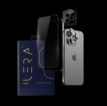 Защитное премиум стекло iLera Sapphire Ultra+ Glass для iPhone 15 Pro Max 6.7"+ iLera линзы на камеру Black