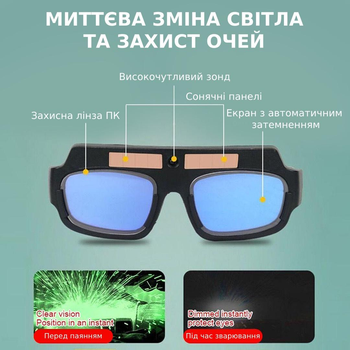 Маска-окуляри хамелеон для зварювання з фільтром автоматичного затемнення
