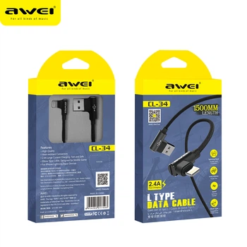 Кабель AWEI Lightning L Type CL-34 |1.5m, 2.4A| black