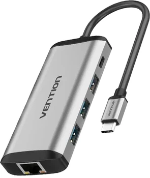 USB-хаб Vention USB Type-C - 3xUSB-A 1xUSB-C (PD) 1xRJ-45 15 см Black(TGDHB)