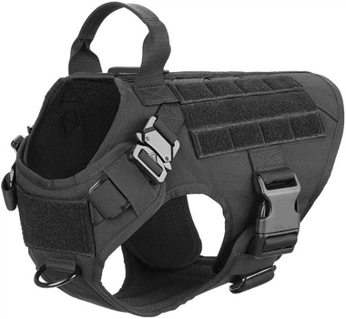 Шлейка для собак Harness K9 Long, металева пряжка фастекс і система MOLLE, М (62-84 см) Чорний (076М-BLACK)