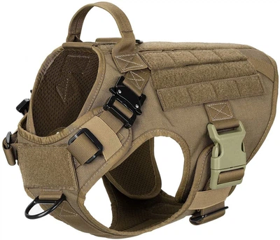 Шлея для собак Harness K9 Long, металлическая пряжка фастекс и система MOLLE, М (62-84 см) Коричневый (076М-KHAKI)
