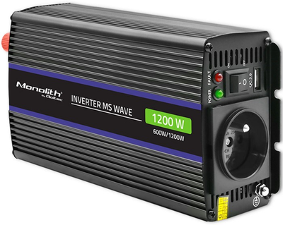 Przetwornica samochodowa Qoltec Monolith 1200 MS Wave 600 W/1200 W 12 V na 230 V (5901878519258)