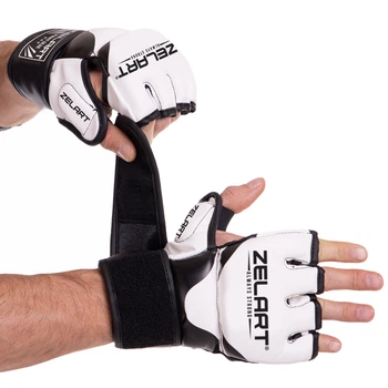 Перчатки для смешанных единоборств MMA PU Zelart (р-р L, Белый-черный) (BO-3394_Белый-черный_L)