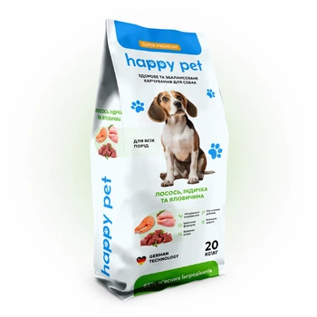 Сухий корм для собак середніх порід Happy Pet на основі 3-х видів м'яса 20 кг