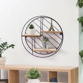 Декоративная полка в стиле Loft,колесо, МДФ/металл на 3 уровня Ø30х9см