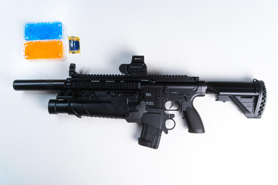 Дитячий іграшковий автомат на орбізах Орбіган HK416 Чорний з підствольником гідрогелевими кулями Гель бластер акумуляторний + 2500 орбізів