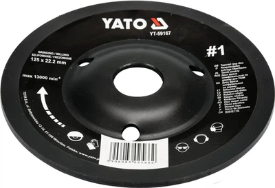 Tarnik skośny YATO do drewna, farby, szpachli, aluminium; Ø=125/22.2 mm, ziarnistość nr 1 [10] (YT-59167)