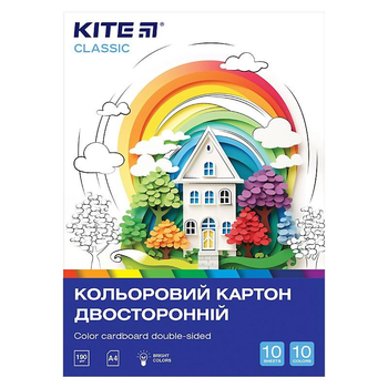 Картон кольоровий двосторонній Kite Classic А4 10 кольорів 10 арк (K-255)