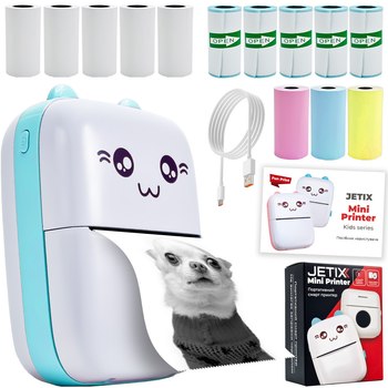 Портативний термопринтер JETIX Mini printer Blue | Дитячий принтер з великим набором термопаперу.