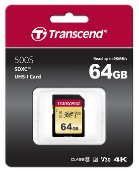 Карта памяти SD 64Gb Transcend UHS-I 500S (TS64GSDC500S)