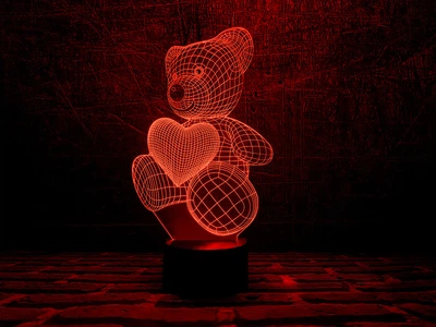 Сменная пластина для 3D ламп "Мишка с сердцем" 3DTOYSLAMP
