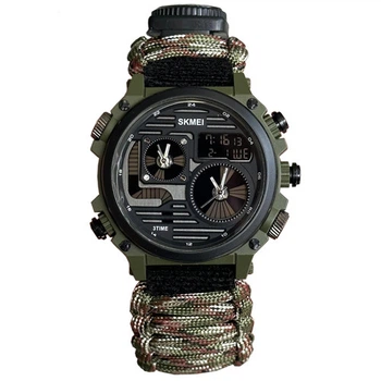 Наручные часы для выживания Skmei Paracord 2202CMGN с компасом и огнивом Green Camo (7_01127)