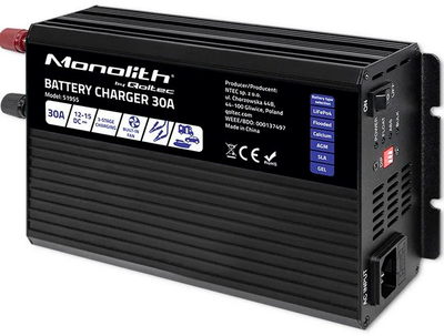 Ładowarka Qoltec Smart Monolith charger for LiFePO4 AGM GEL SLA 30A 12V (5901878519555)