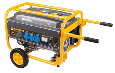 Генератор бензиновий Powermat PM-AGR-3000M2K 2.8/3 кВт 12/230 В 15 л на коліщатках однофазний 4-х тактний з ручним запуском мідна обмотка