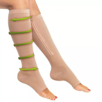 Лечебные компрессионные гольфы от варикоза Zip Sox со змейкой S/M бежевые